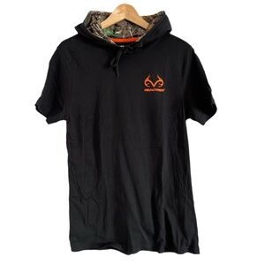 REALTREE Black Short Sleeve Front Pocket Hoodie Medium